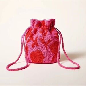 Kate Spade X Target Beaded Floral Drawstring Pouch Bucket Bag Pink Red NEW